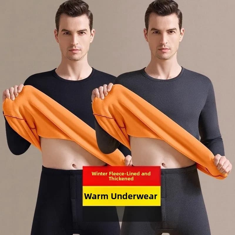 Thermal Men's Winter Set in Pile Felpato, Base Layer Inspection in Golden Velvet, Thermal Intimate at Constant Temperature, Trousers and Maniche Mesh Long Crew Neckline