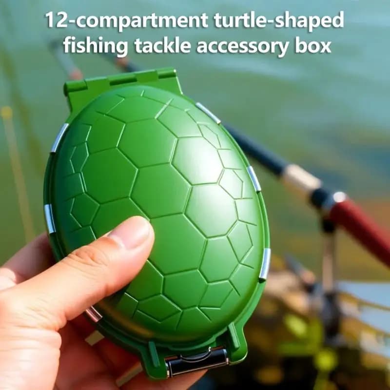 (SH)*1 turtle-shaped bait and hooks box with 12 compartments for fishing gear, baits and hooks; travel medicine box.