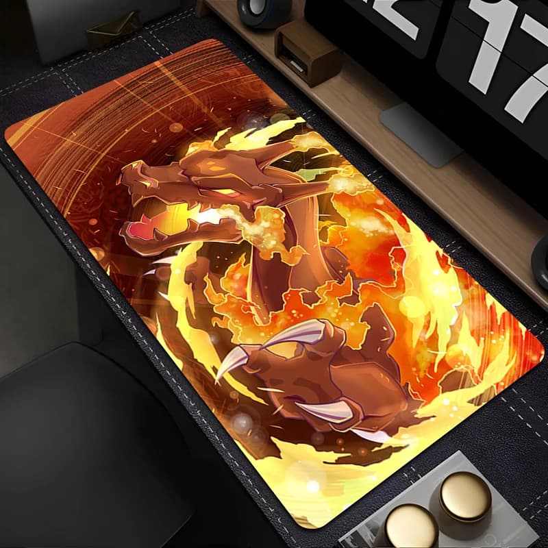 Tappetino per mouse Pokemon Charizard 90x40 cm in gomma xxl Accessori per giochi per computer Tappetino per mouse esteso Tappetino da scrivania con bordo bloccabile Tappetino per giocatori