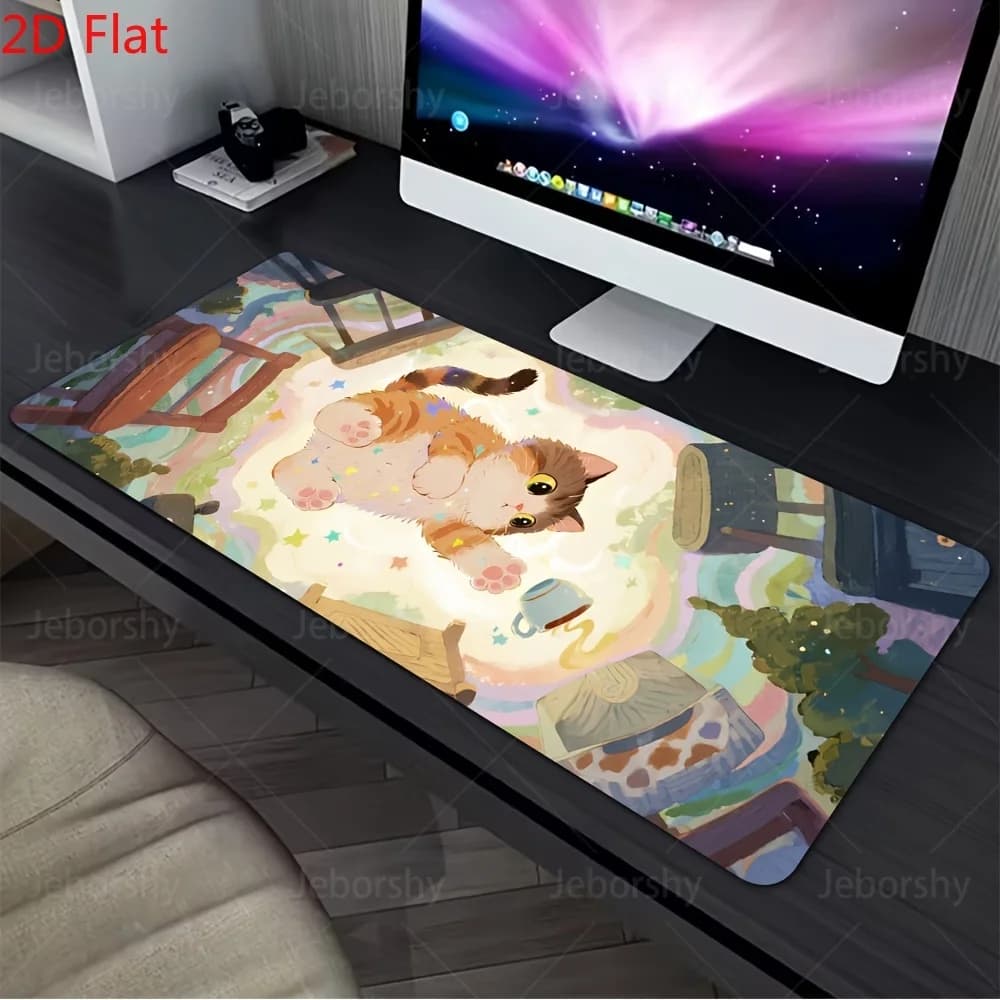 Adorable Kitten with Coffee Cup Desk Pad Non-Slip Gaming Mouse Mat