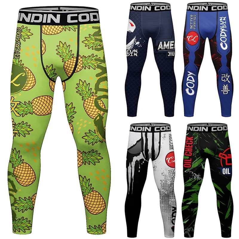 Calzamaglia da corsa per uomo sportivo per adulti di marca Pantaloni sportivi a compressione MMA Rashguard Boxe Sublimazione Leggings da allenamento per esercizi stampati