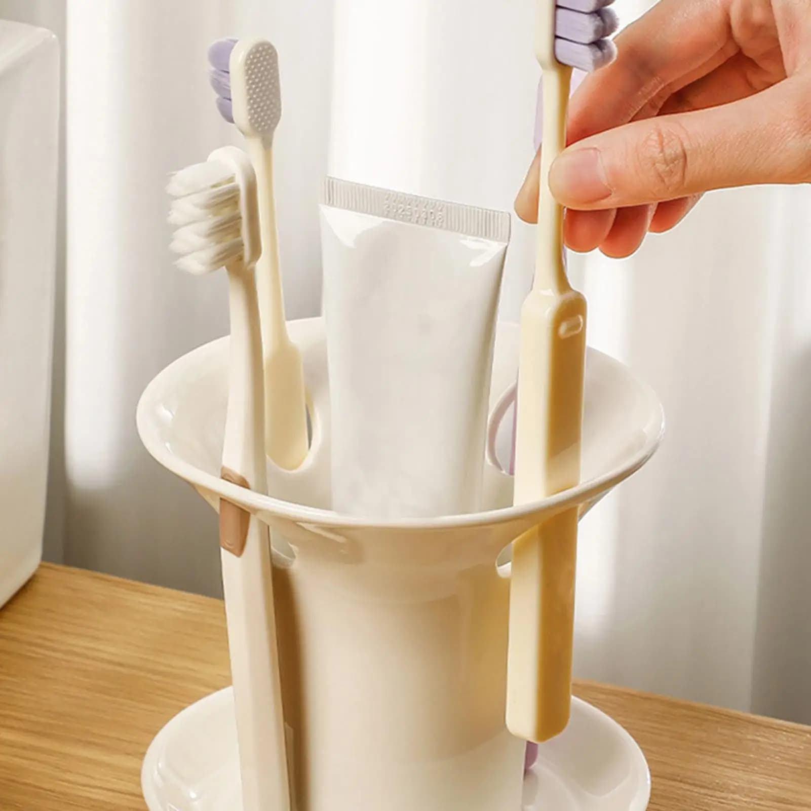 Toothbrush Standing Holder Multi-Purpose Stable Ceramic With Slots Bathroom Toothbrush Holder For Comb Razor Toothpaste Pen