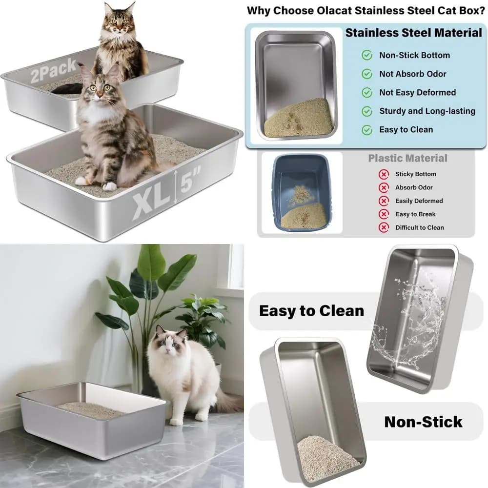 Lettiera per gatti extra large in metallo XL per gatti grandi, padella profonda in acciaio inossidabile, 22,4x14,56x5 pollici, ideale per felini di medio a grande