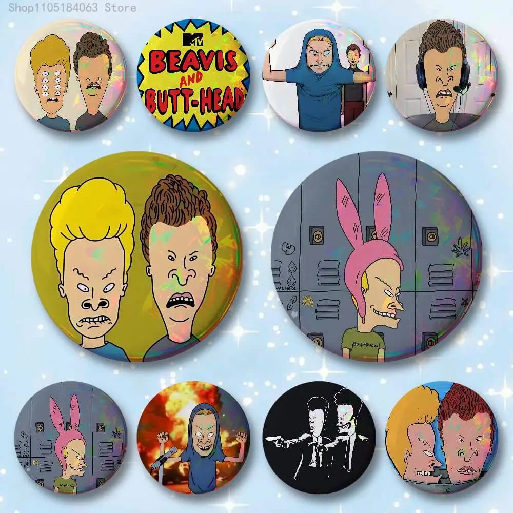 Distintivi B-Beavis e B-Butt-H-Head 25 32 44 58 75 mm Rotondo Cosplay Pin Bag Decor Ventole Raccogliere Amici Regali Spilla Souvenir
