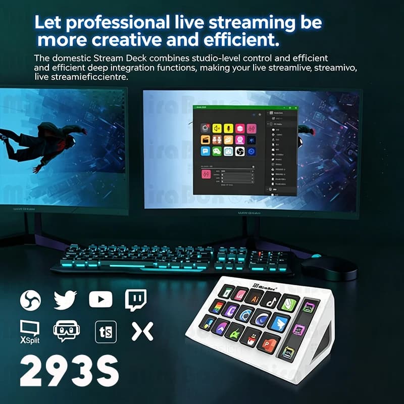 MiraBox Mbox 293S Stream Deck Macro Keypad 15 Customizable LCD Keys Streamdeck Deck Dock Studio Controller s for OBS Music Web