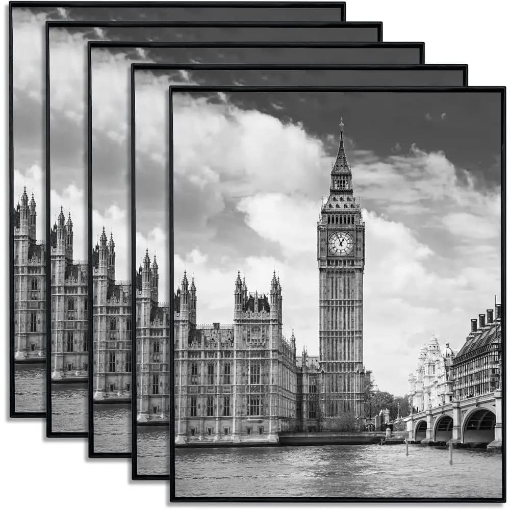 Set di 5 Cornici Nere 8x10 per Esposizione a Parete e su Tavolo