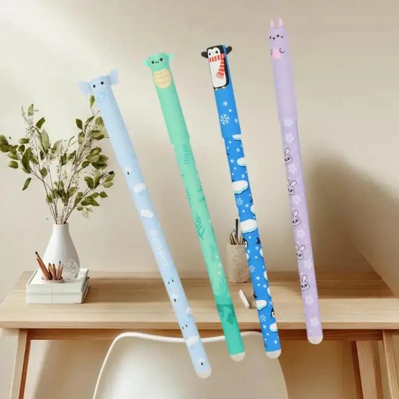 8 penne gel cancellabili da 0,5 mm, design di animali dei cartoni animati, inchiostro colorato, scrittura fluida, cancelleria per ufficio e scuola