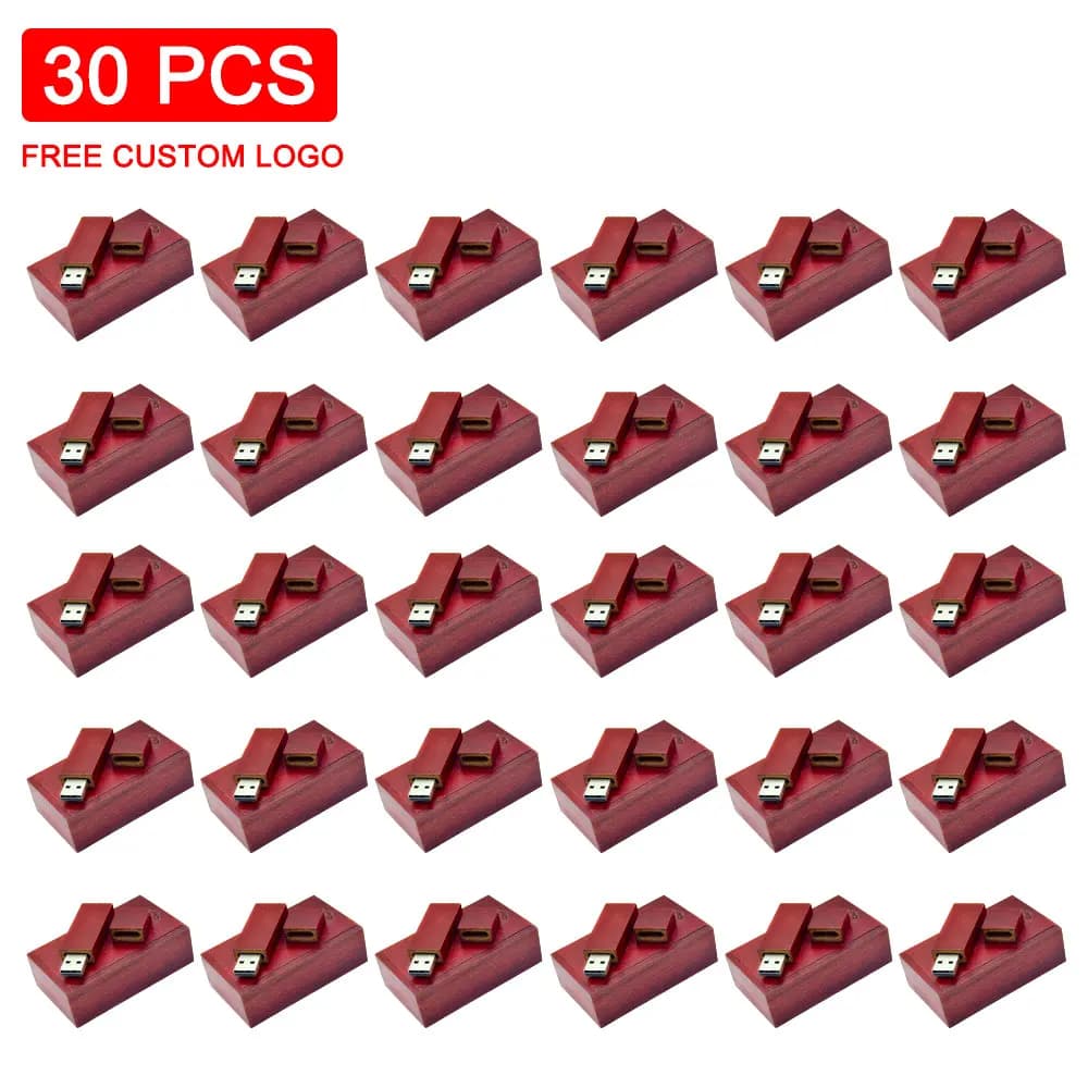 30 pz. Chiavette USB 2.0 in Legno da 4GB 8GB 16GB 32GB 64GB, Pen Drive Regalo per Matrimoni e Fotografia (Logo Personalizzato Gratuito)