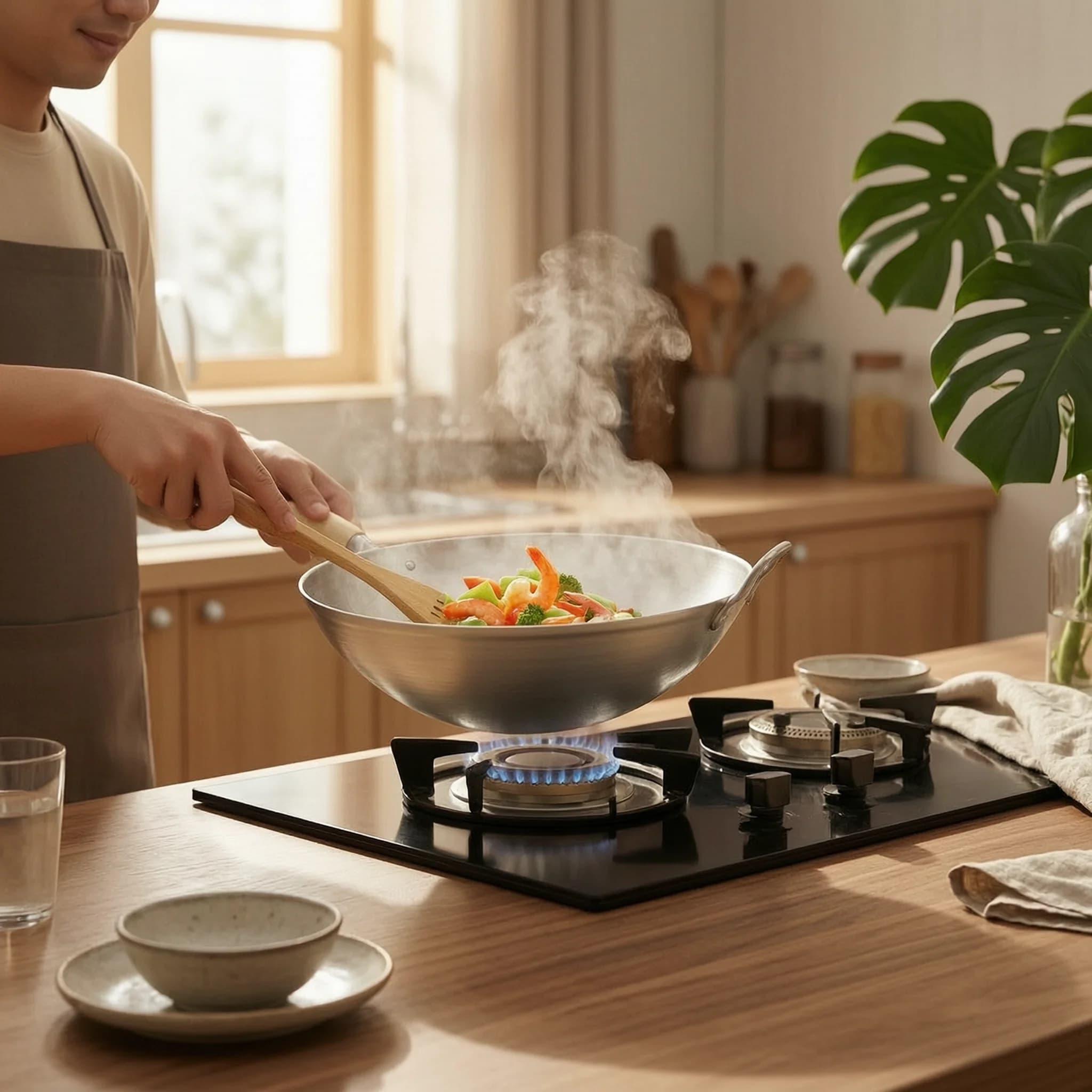 Wok Uncoated Aluminum Wok Stir Fry Pan Deep Bowl Cookware Fast-Heating for Home Cooks, Kitchen