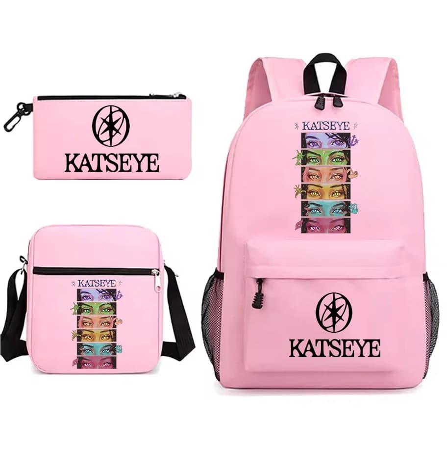 KATSEYE Print Kids Backpack 3-Piece Set, Lightweight Student Travel Backpack with Shoulder Bag Pencil Case KATSEYE Fans mochila