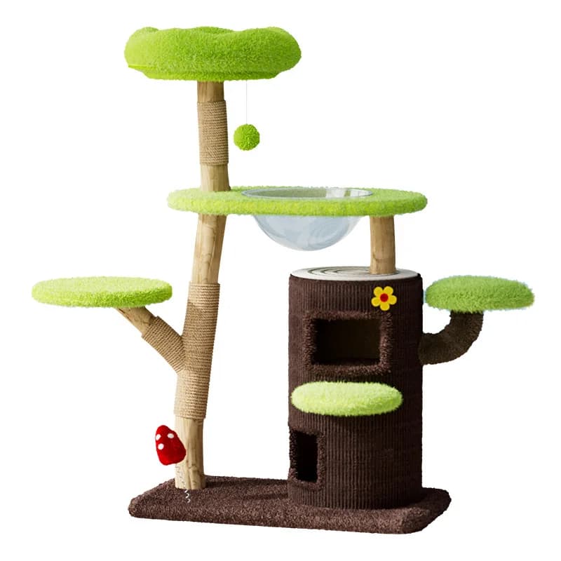 Cat Tree, Solid Wood, Space-Saving Design, Large Cat Furniture, Multi-Level Cat Climbing Frame, Bed, Scratcher, 128cm Height