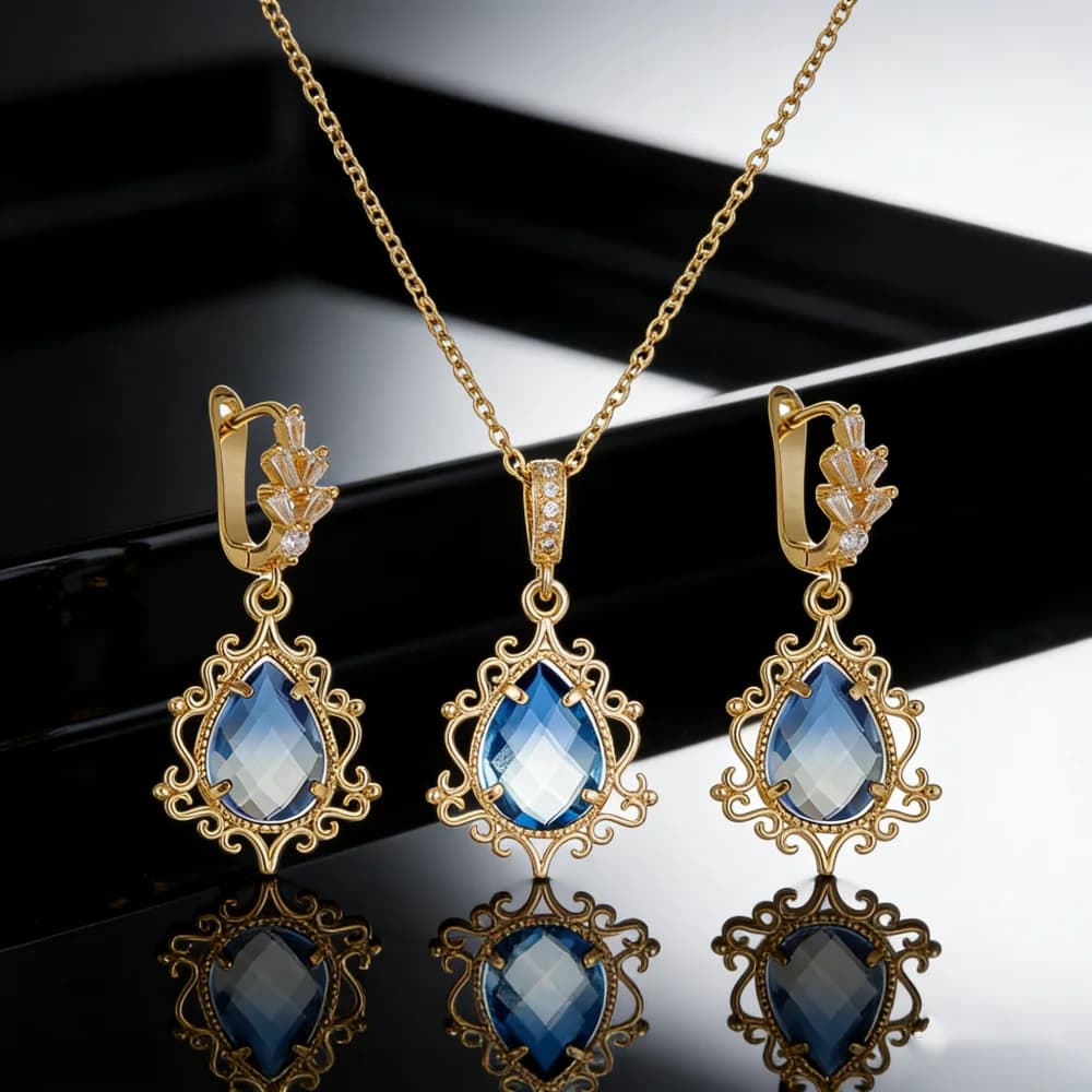 Orecchini pendenti a goccia in cristallo bianco blu sfumato Collane con clavicola per set di gioielli da donna Set da sposa Regali di San Valentino