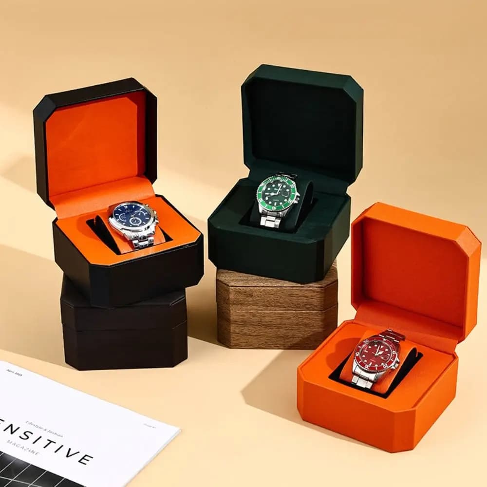 Scatola Portaorologio Singola in Pelle PU, Custodia Protettiva Antiurto per Orologi da Polso con Cuscino, Organizzatore da Viaggio per Gioielli