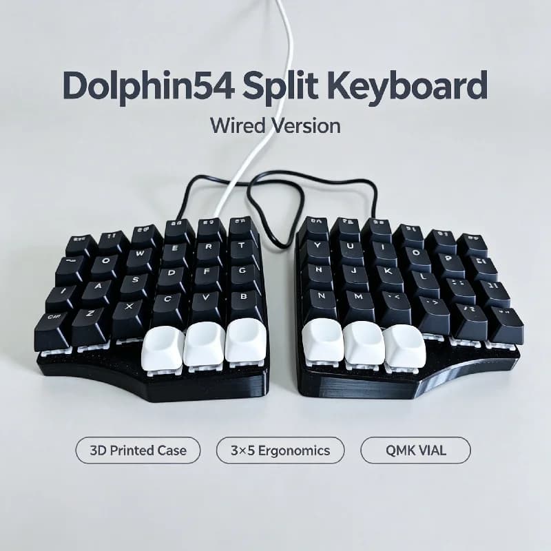 Dolphin54 Wired Split Keyboard Ergonomics Hot Pluggable Qmk/vial 4x6 Layout Programming Custom Keypad For Typing Office Gaming