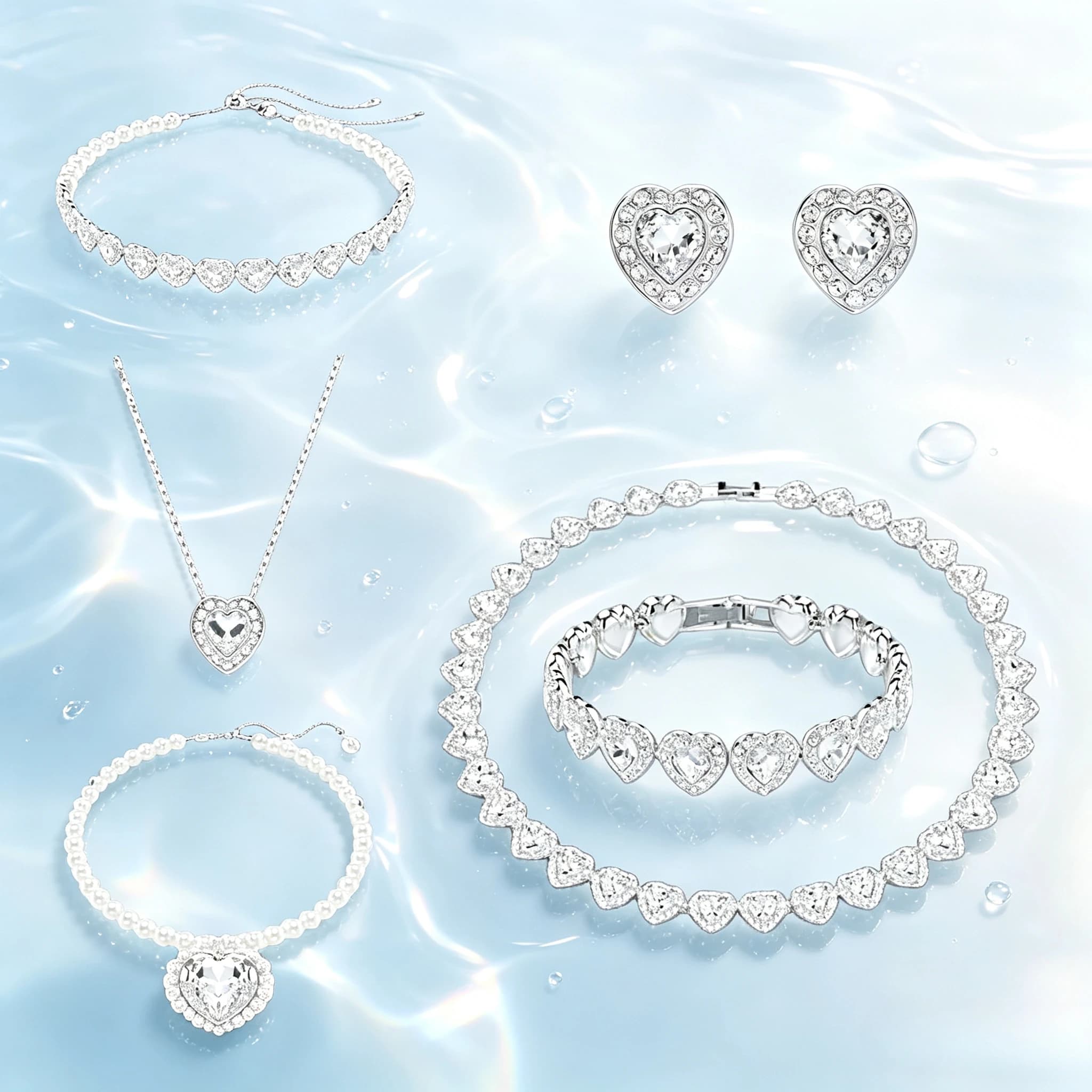 2026 New Luxury Love Shaped Jewelry Set, Necklace Pendant, Earnail Bracelet, Daily Wear, Party Essential - Birthday Gift