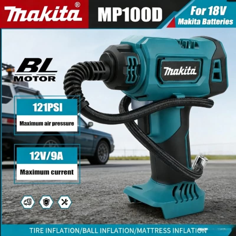 Compressore d'aria digitale automatico senza fili Makita per auto e moto, compatibile con batteria Makita 18V