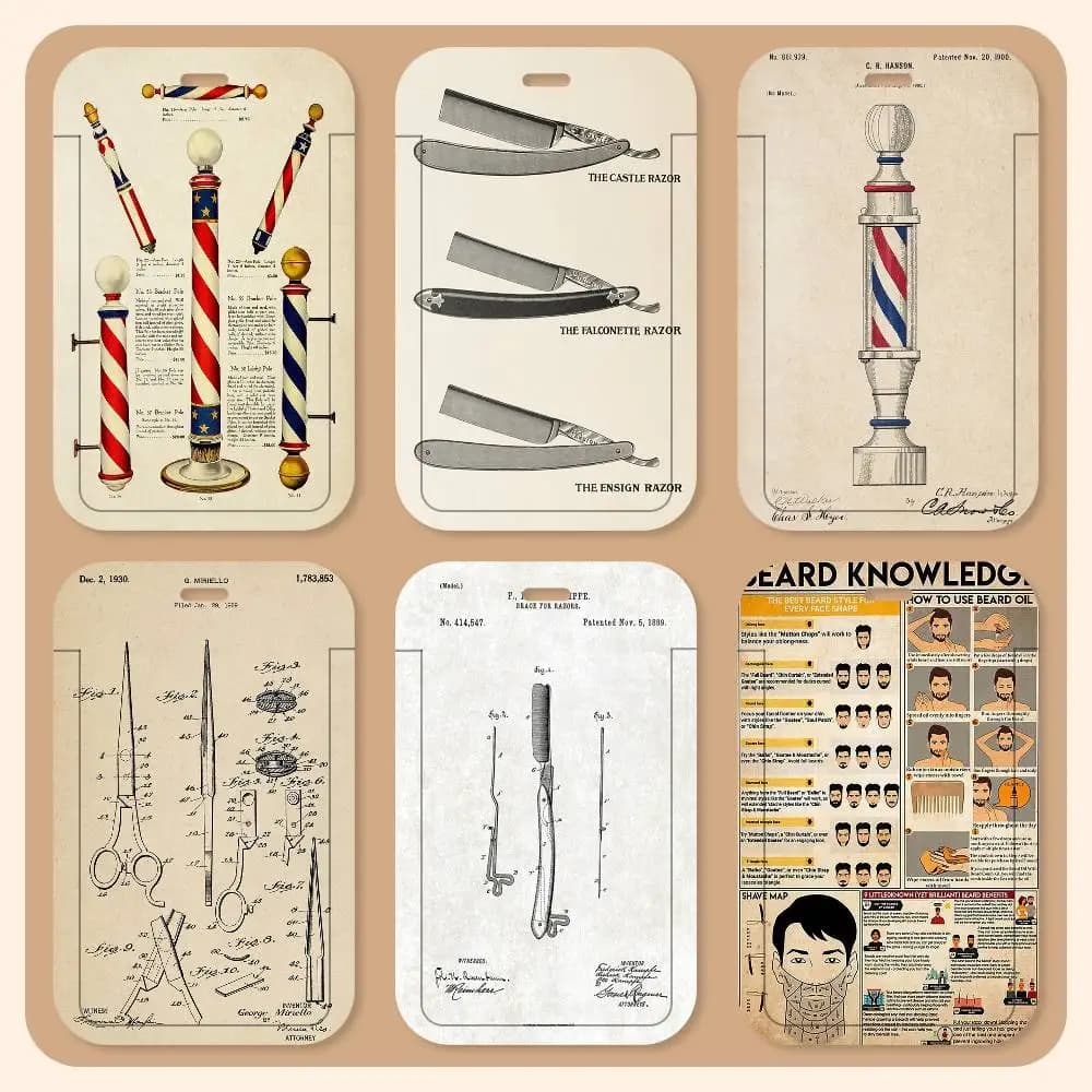 Pennello da Barba, Forbici, Asta da Barbiere, Porta Badge, Porta Carte Studenti, Porta Carte da Collo, Accessori, Regali