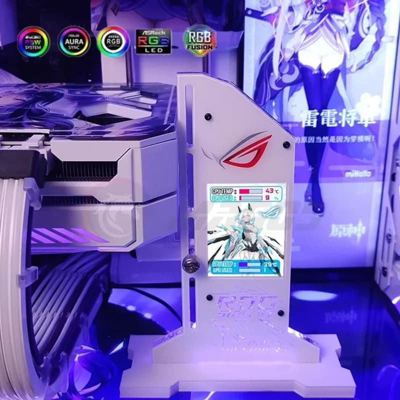 Vertical GPU bracket with 2.4 inch ROG MSI Gundam display with LED monitor screen Graphic board support VGA support for game cabinet