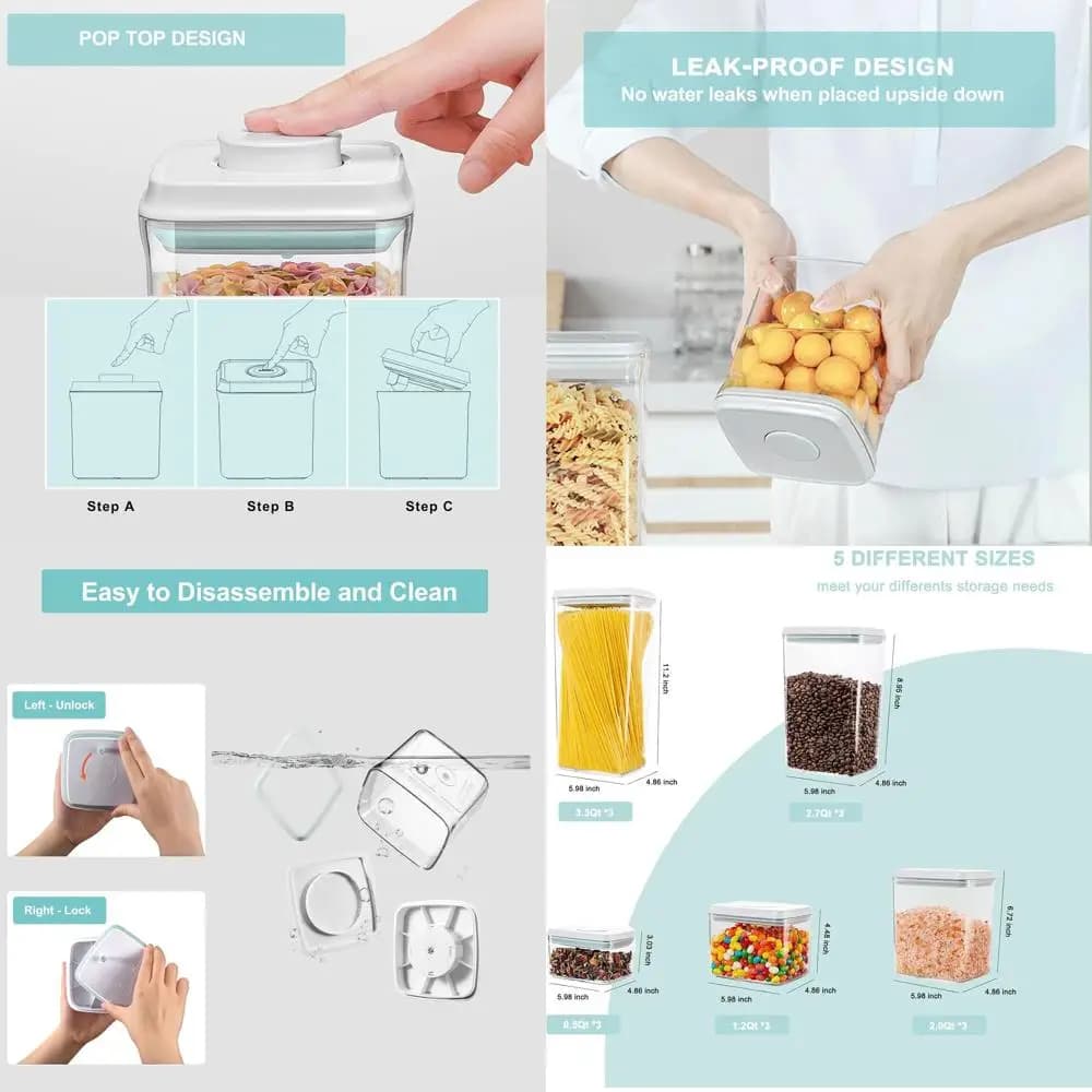 Contenitori ermetici impilabili per la conservazione degli alimenti con coperchi - Set da 15 pezzi per snack, erbe, spezie, senza BPA (0,5, 1,2, 2,0, 2.7, 3,3