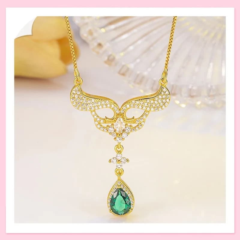 Set di Gioielli Principessa con Diamanti e Oro, Collana con Smeraldo, Ciondolo con Gemma, Catena da Donna per Clavicola, Color Treasure Spot
