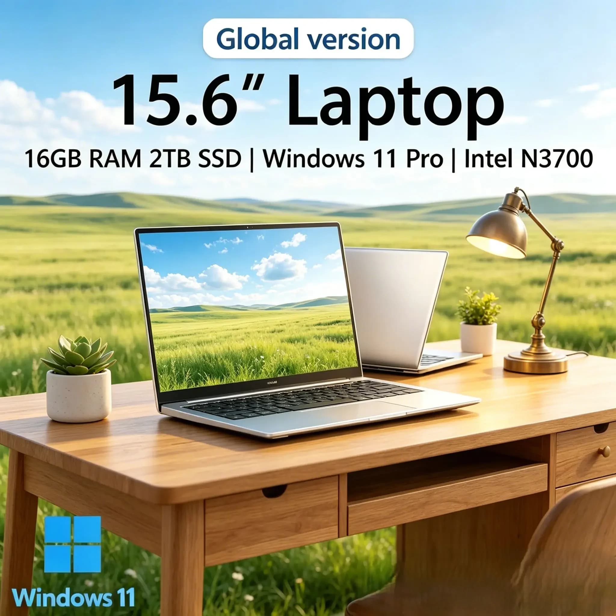 Nuovo arrivo: Laptop ultra-sottile da 15,6 pollici, con processore Intel Celeron N3700, Windows 11 preinstallato, 16 GB di RAM, 2 TB di memoria ad alta capacità