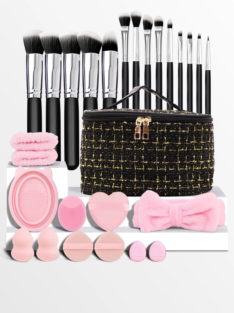 Set di pennelli per trucco da 27 pezzi, polvere soffice, bagnato e asciutto, set di pennelli professionali femminili, regalo perfetto per Natale.