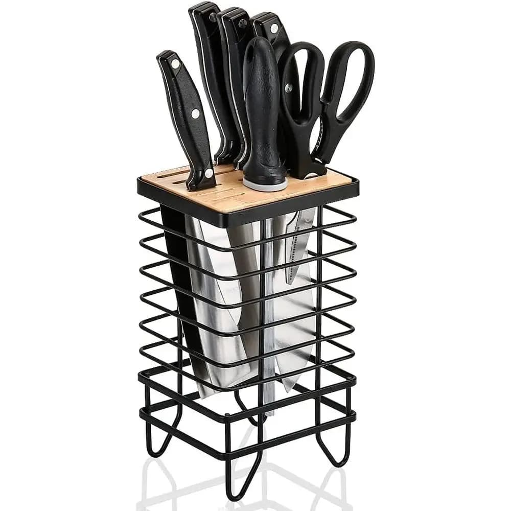 Block Holder Kitchen Organizer Storage Stand 8 Slots Top Hollow Iron Wire Safe to Use Different Size Shape Knives Kitchen Counte