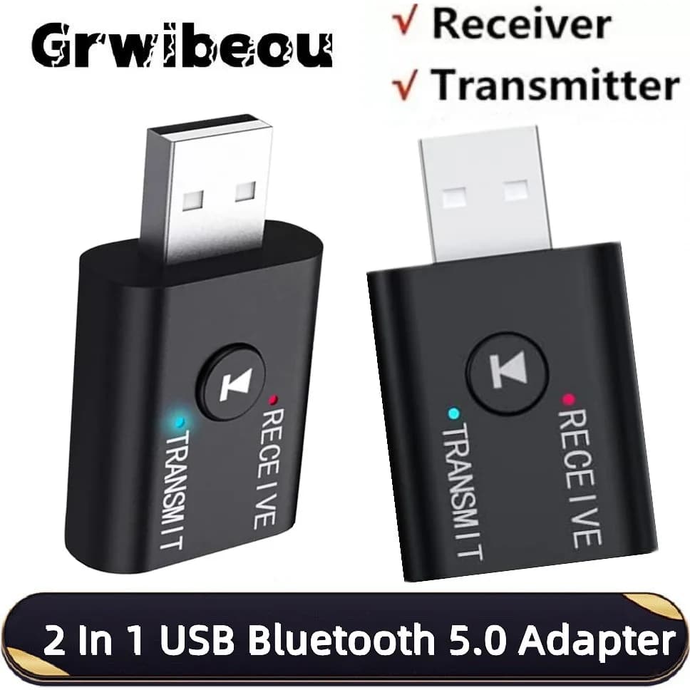 Trasmettitore e ricevitore adattatore USB Bluetooth 5.0 2 in 1 per PC/laptop/TV/auto/altoparlante Dongle audio wireless Supporto AUX da 3,5 mm