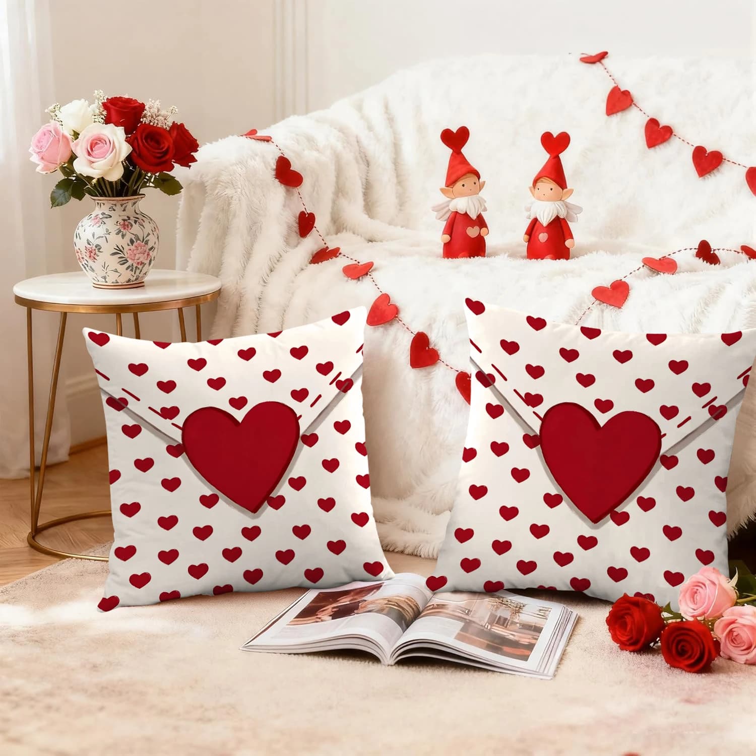 2 fodere per cuscini per San Valentino, fodere per cuscini a forma di busta d'amore, fodere per cuscini decorativi per divano per San Valentino, anniversario di matrimonio