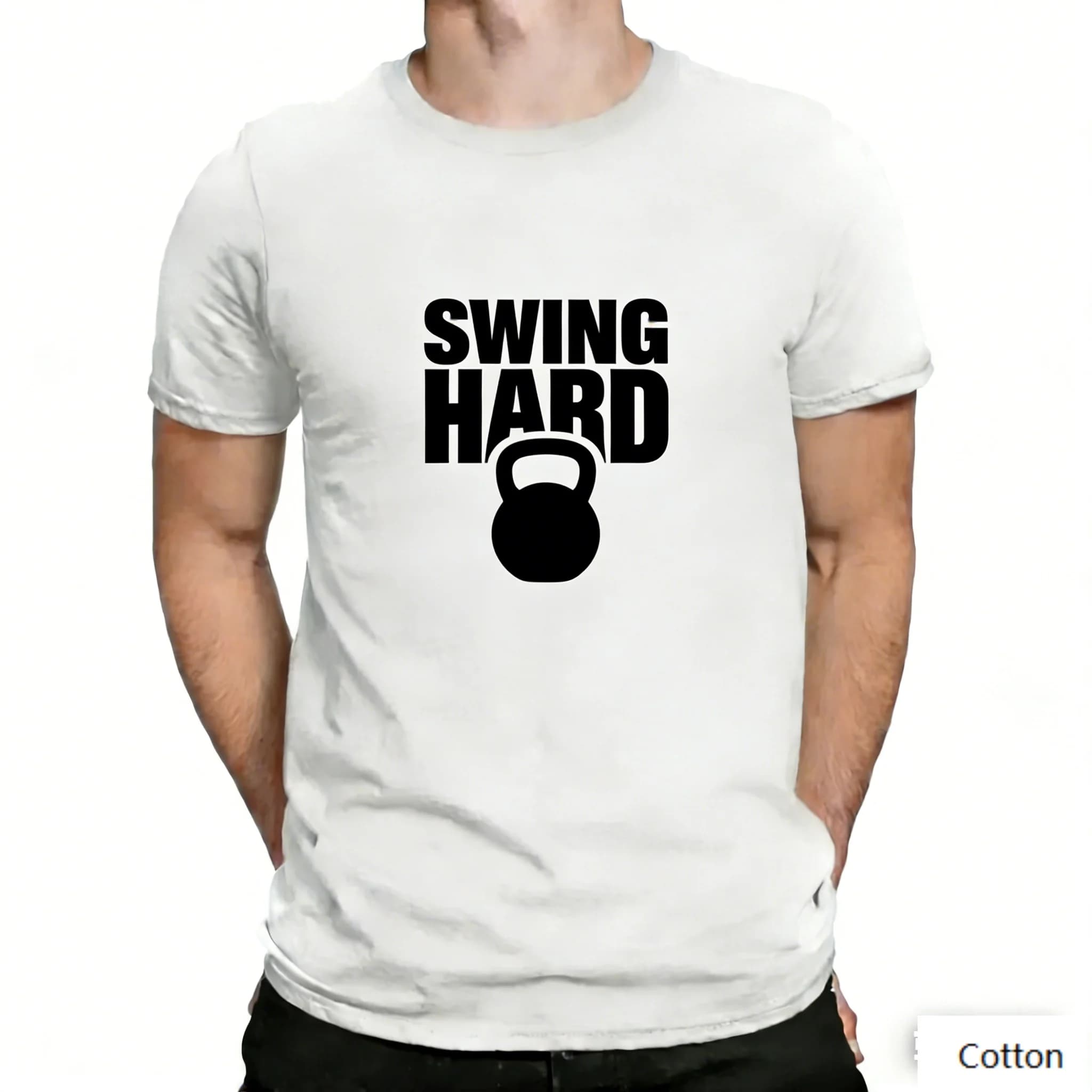 T-Shirt Unisex Cotton Style Fitness American Hardcore with SWING HARD Kettlebell Print