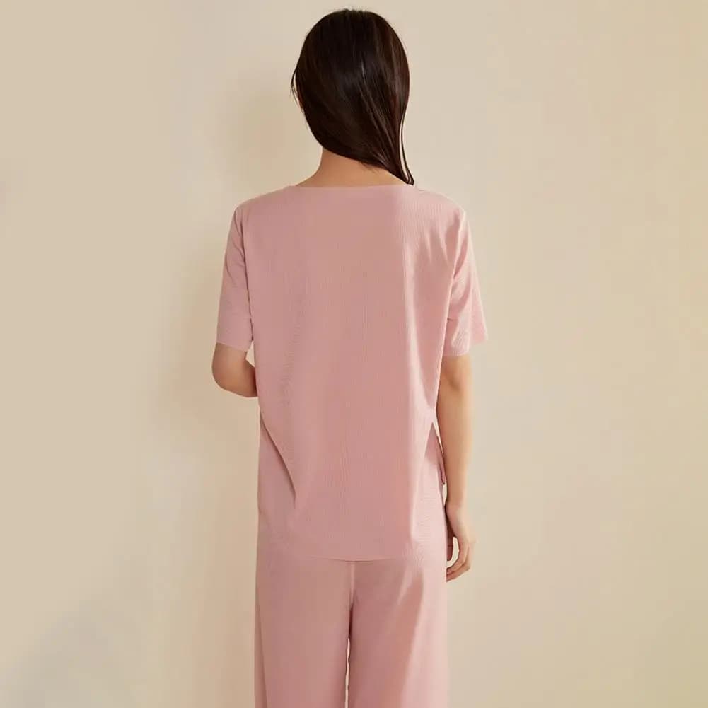 Ice Silk Loungewear for Women Soft Breathable Pajama Set Lightweight Women's Ice Silk Pajamas Set with Short for Ultimate
