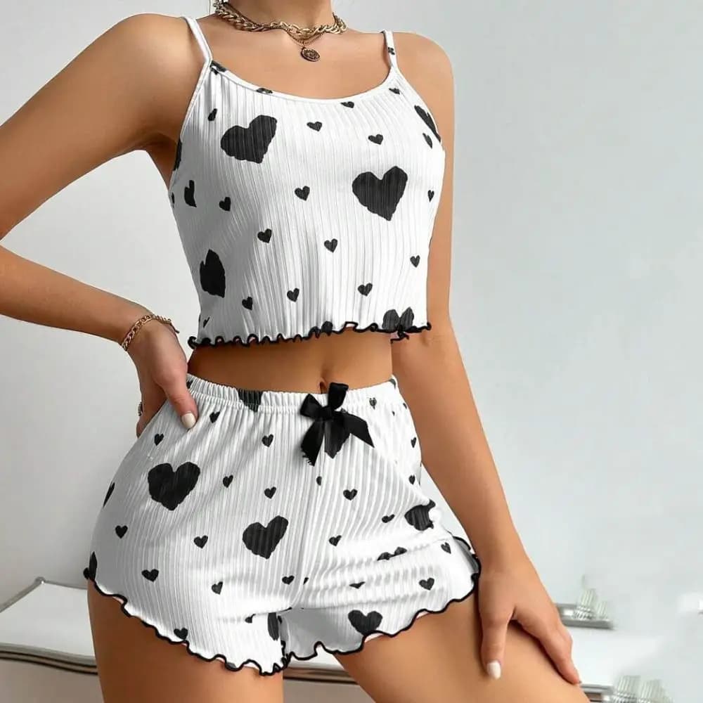Fashion Summer Thin Pajamas Solid Color Polyester Sling Pajamas Homewear Set Sling Shorts Female