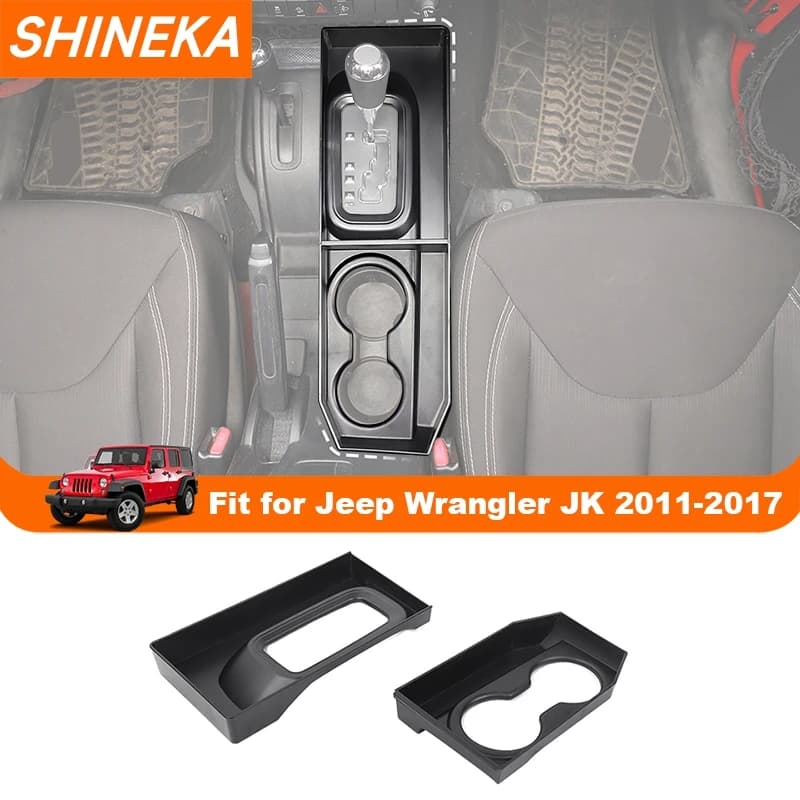 SHINEKA Stowing Tidying Gear Shift Panel Storage Box for Jeep Wrangler JK 2011-2017 Car Interior Organizer Accessories ABS Black