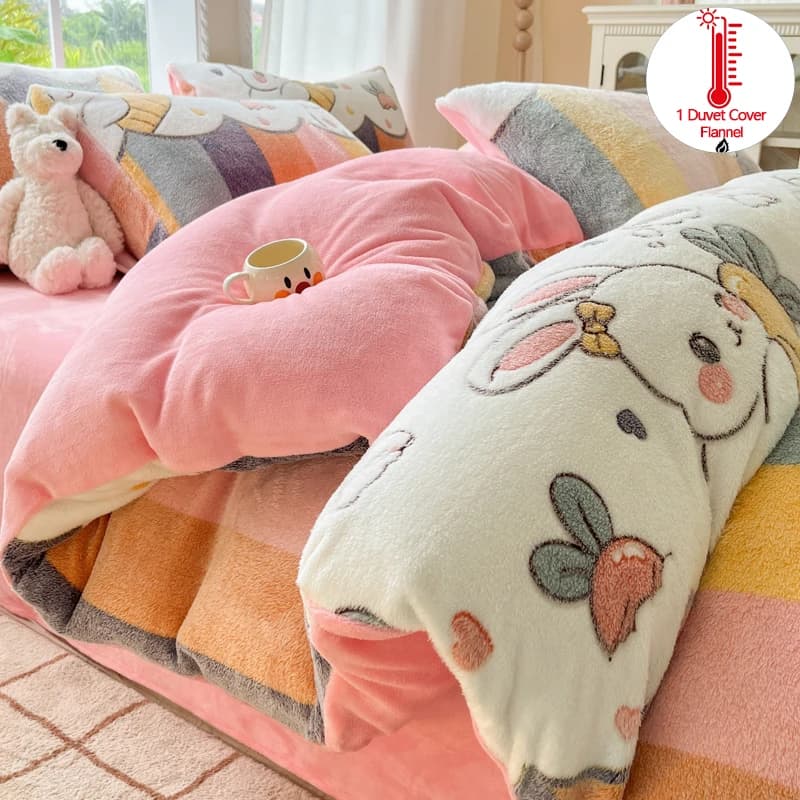 Copripiumino in flanella con stampa simpatico cartone animato 1 pezzo – Biancheria da letto in peluche ultra morbida, calda e accogliente, per il comfort della camera da letto dei bambini e degli adulti