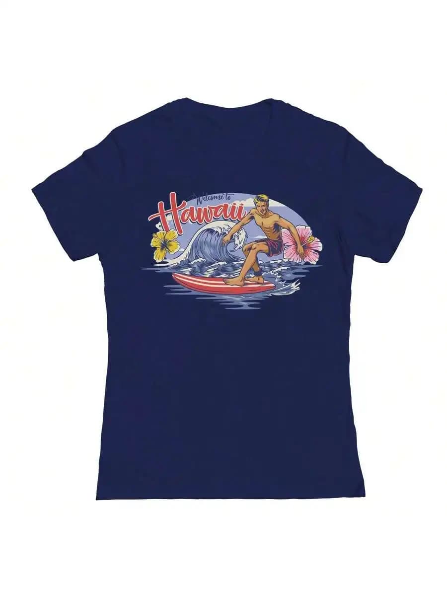 Benvenuti a Hawaii Surfing Graphic T-shirt da donna in cotone a maniche corte