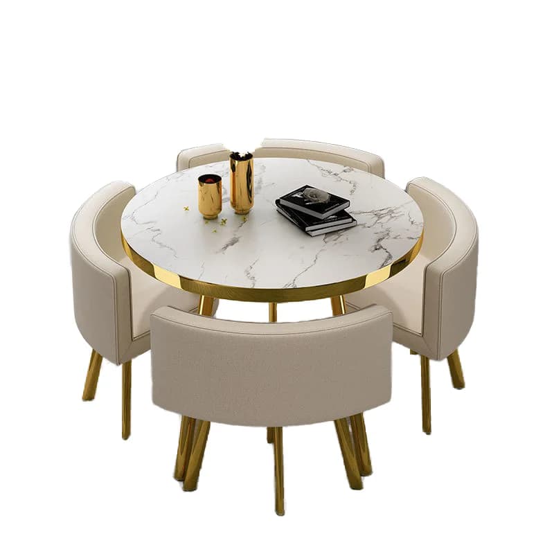 #Modern Light Luxury Dining Table Set Marble Top Stainless Steel Legs Good Quality Home Furniture