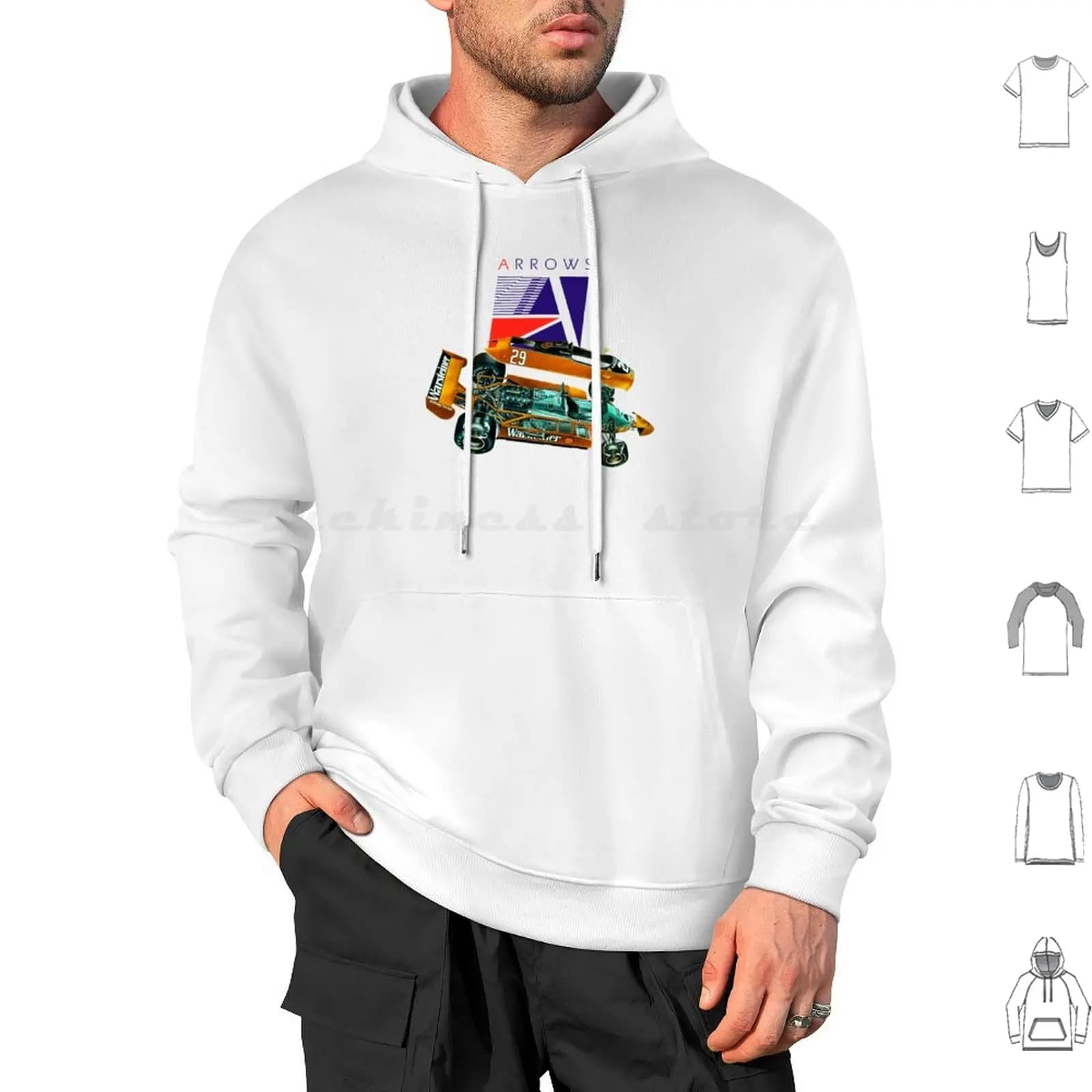Frecce per lavori a piedi per auto da corsa del Gran Premio Britannico con motore V8. Felpa con cappuccio Cutaway Automotive Art in cotone a maniche lunghe canadese