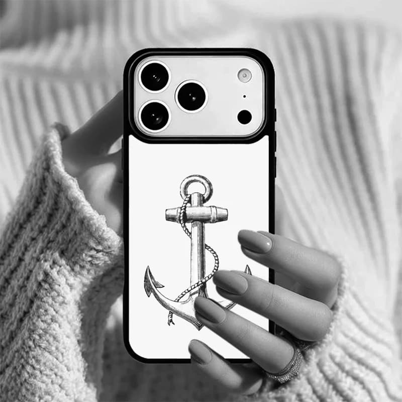 Cover per iPhone con Bussola Nautica e Ancora per Marinaio, Compatibile con iPhone 17 Air, 16e, 15, 14, 13 Pro Max, 12, 11, X, XR, XS, 6, 8, 7 Plus