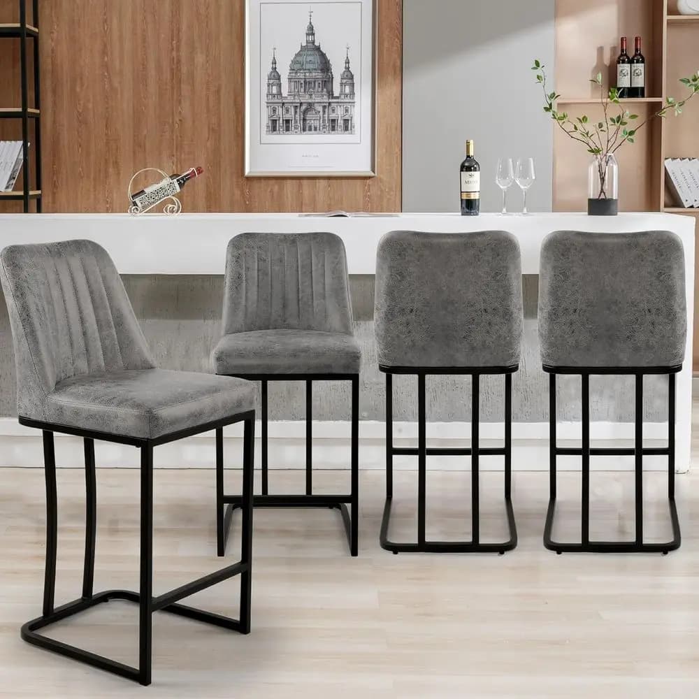 Set di 4 Sgabelli Alti da 24 Pollici con Gambe in Metallo e Poggiapiedi per Cucina o Bar (Grigio)