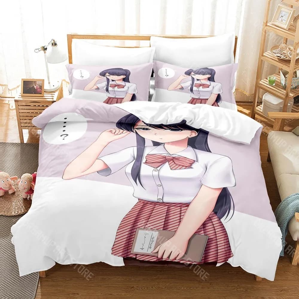 3D Printed Komi Can't Communicate Bedding Set for Boys Girls Duvet Cover Pillowcase Twin Queen King Full Single Double Sizes