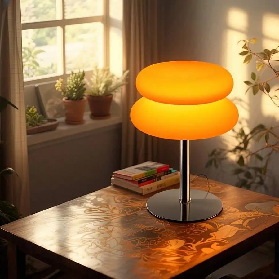 Lampada da Tavolo Murano in Plastica a Doppio Strato a Forma di Hamburger | Illuminazione USB | Luce Notturna Decorativa Ambientale | Lampada da Comodino per Camera da Letto | Lampada da Scrivania | Interruttore a pulsante a tre colori per luminosità regolabile in luce bianca/neutra/caldo, decorazione per la casa