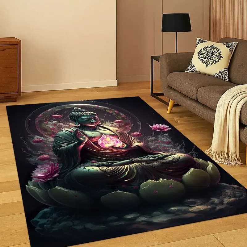 Buddha Shakyamuni Faith Cartoon Carpet Rug for Bedroom Living Room Sofa Playroom Doormat Home Decor,Kid Game Area Rug Non-slip