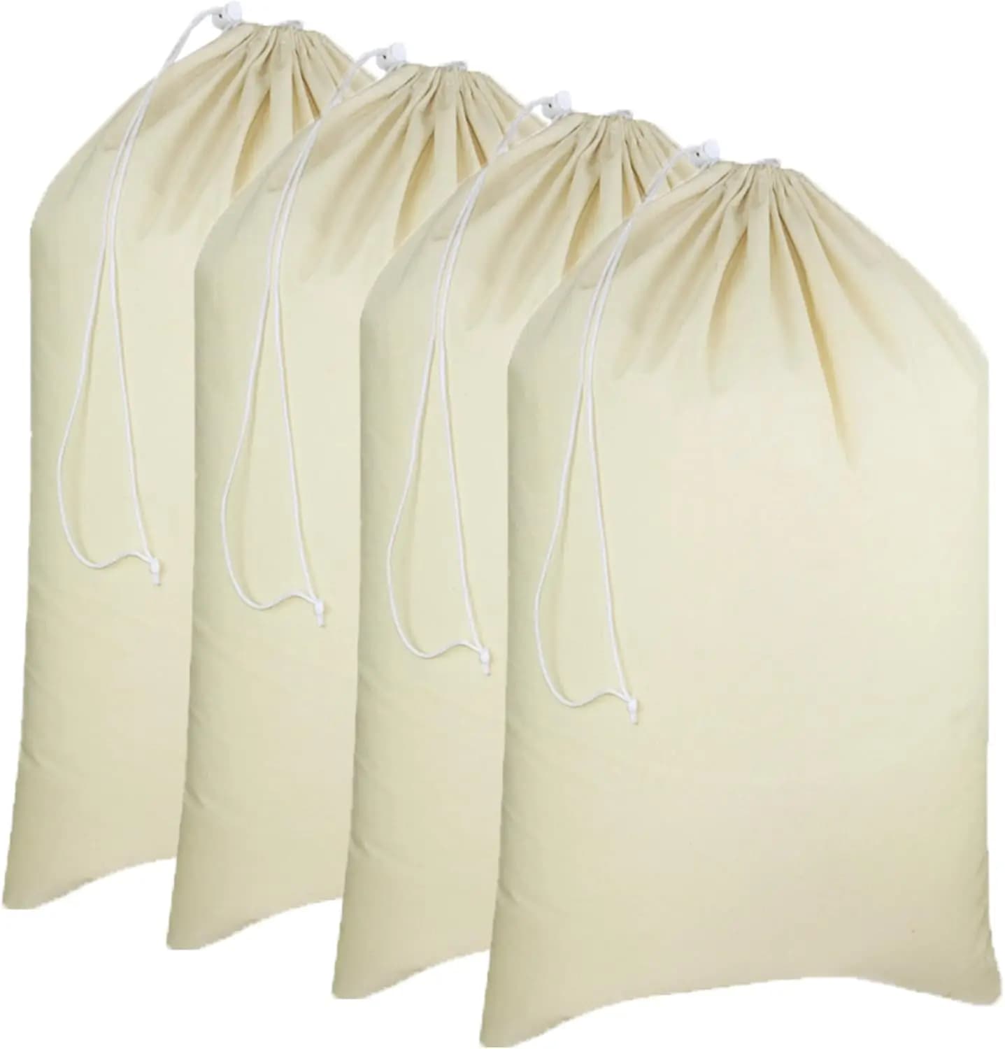 Sacchi per Bucato Extra Large, Confezione da 4, in Tela di Cotone Resistente con Chiusura a Coulisse, Lavabili per Viaggi e Organizzazione Dormitorio