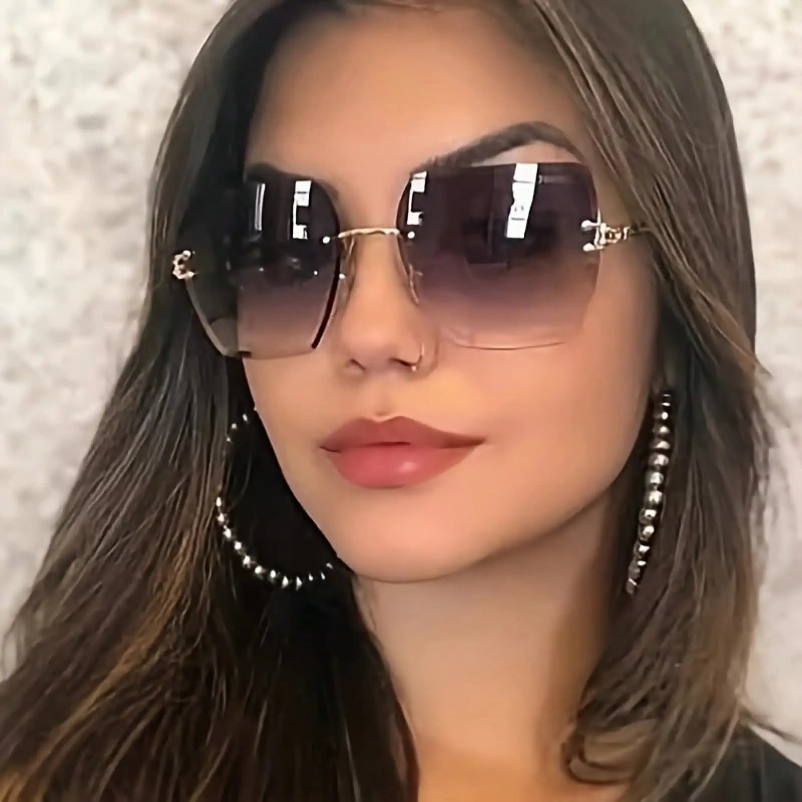 Fashion Rimless Women's Y2K Gradient Color Cut Edge Lenses Retro Hollow Metal Frame Women's Travel Vacation