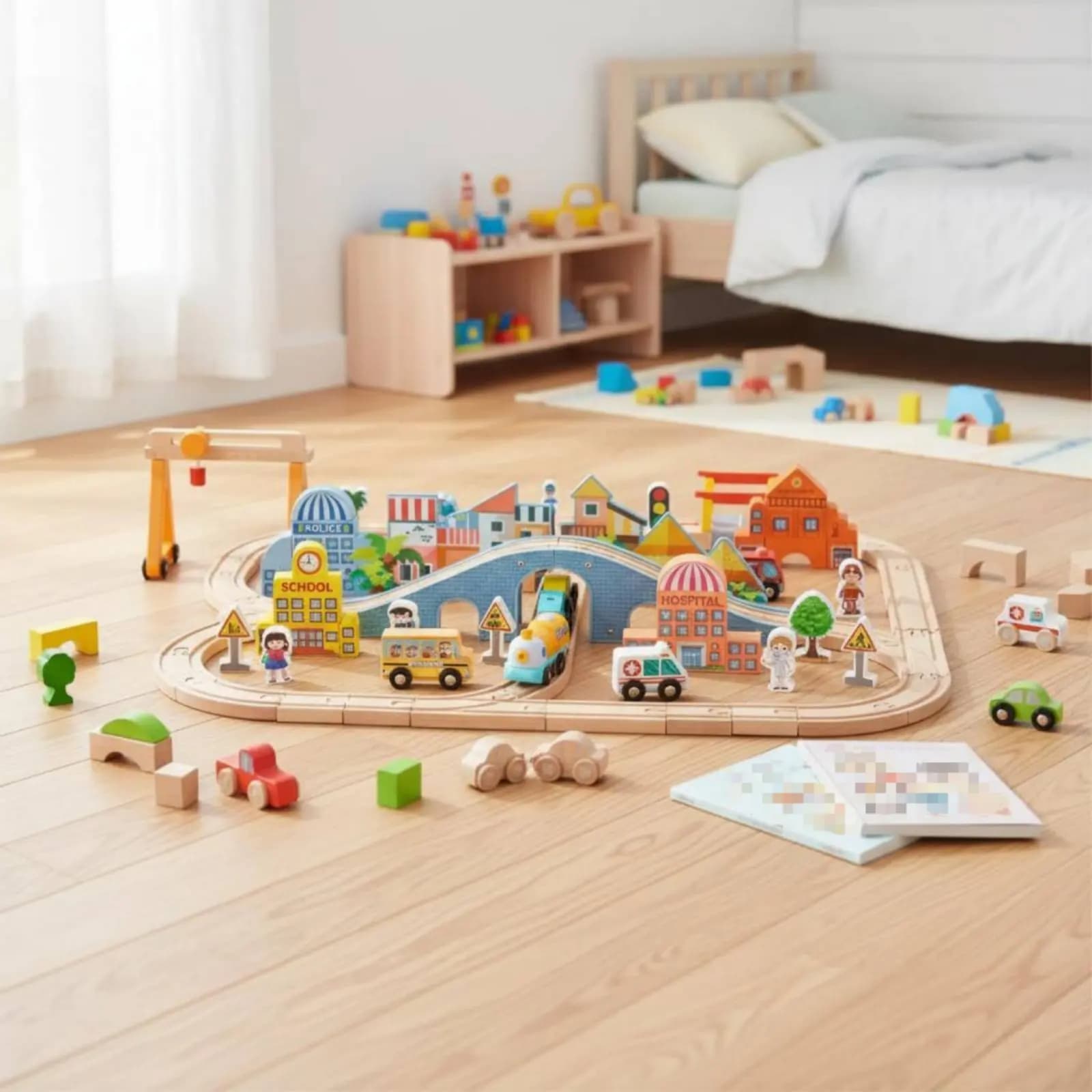 Set Trenino in Legno Educativo, Pista Ferroviaria per Bambini Compatibile con le Principali Marche, Giocattolo per Bambini e Bambini Piccoli