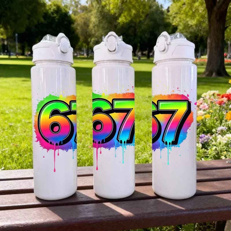 Sport water bottle with cute print design from 750 ml 26 ounces, reusable, essential for travel, ideal gift for birthday festival