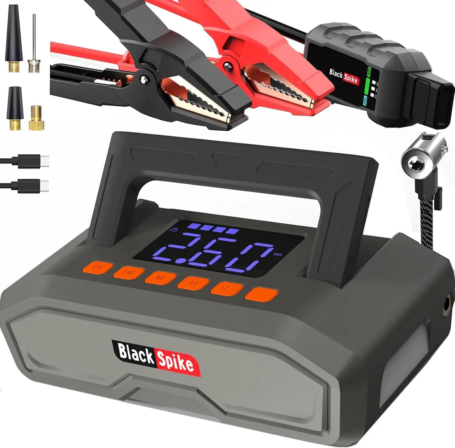 Emergency starter powered by AI 4000 A with 150 PSI air compressor and 26800 mAh Power Bank for 12-litre diesel engines (UT2000Plus)
