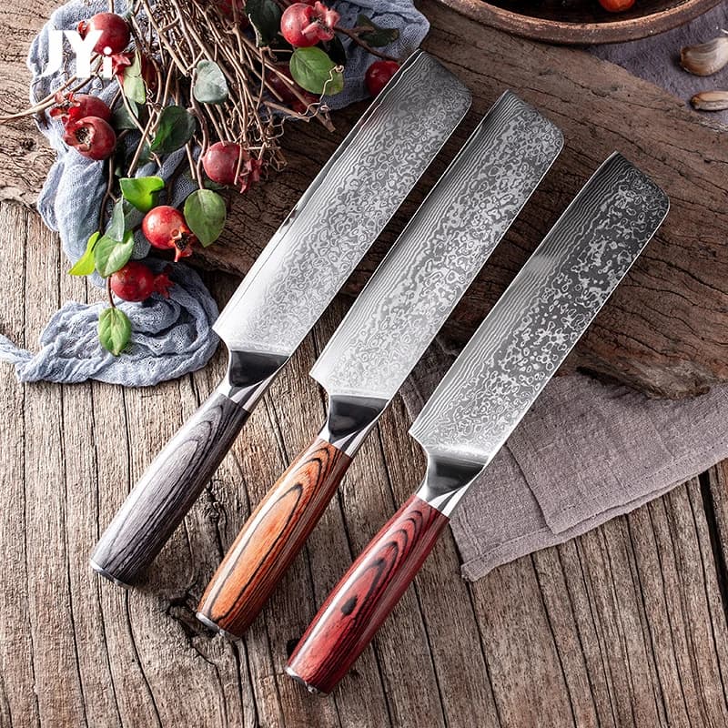 Damascus Steel Nakiri Knife Kitchen Meat Fish Vegetable Fruit Cutter Chef Slicing Cooking Tool