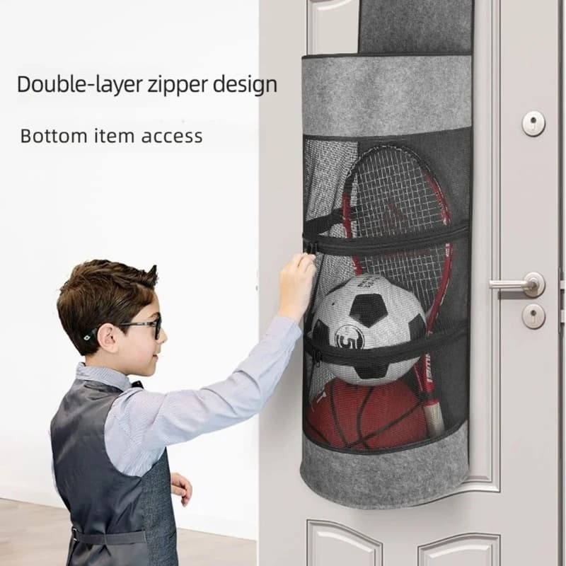 Ball Storage Rack For Sports Equipment Hanging Felt Basket Holds Basketballs Footballs Volleyballs KXRE