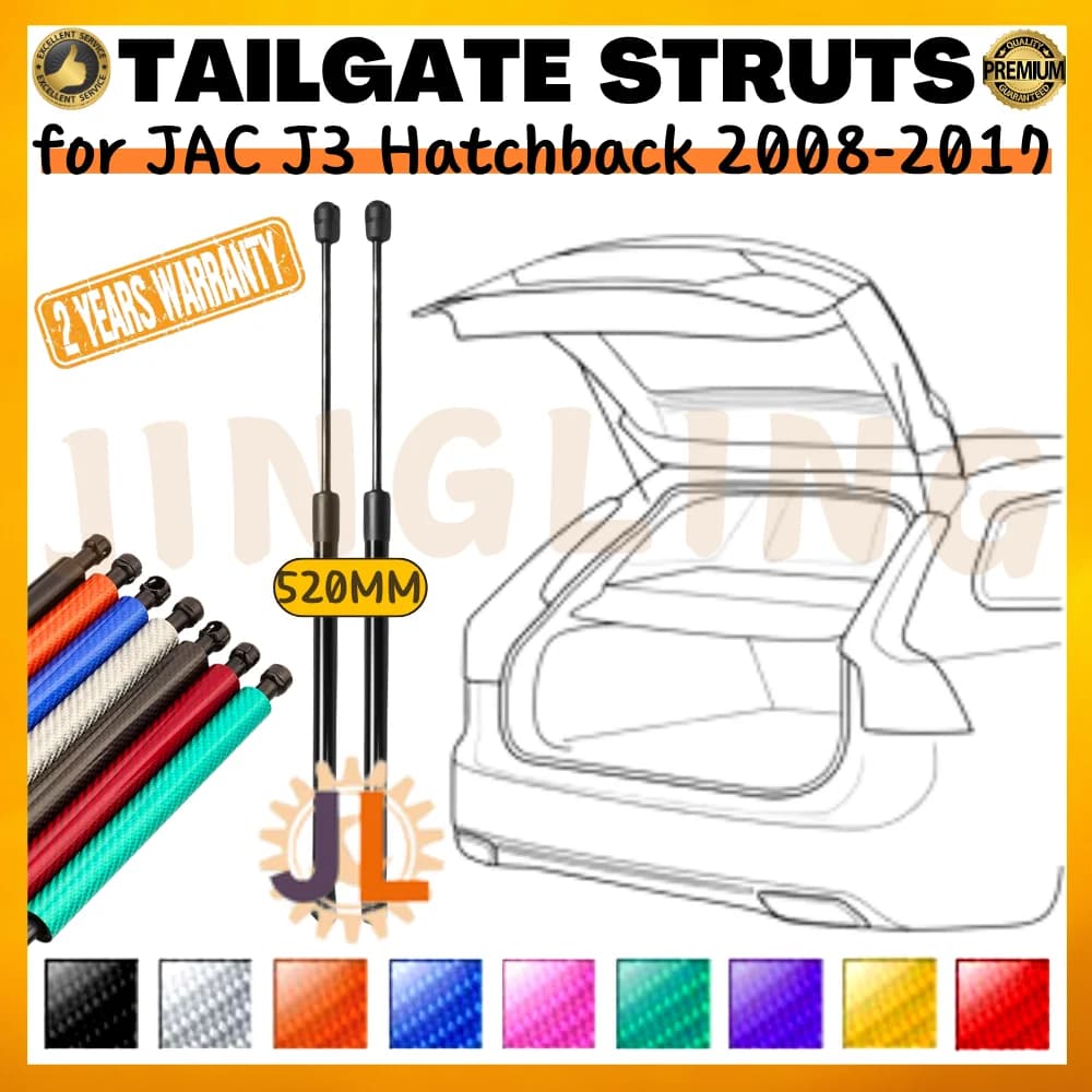 Qtà(2) Ammortizzatori per bagagliaio per JAC J3 Hatchback 2008-2017 520mm Portellone posteriore Boot Ascensore Supporta molle a gas Ammortizzatori Ammortizzatori